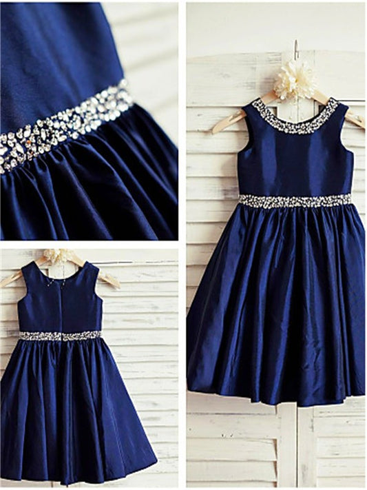 Scoop Rhinestone Sleeveless Tea-Length Taffeta A-line/Princess Flower Girl Dresses