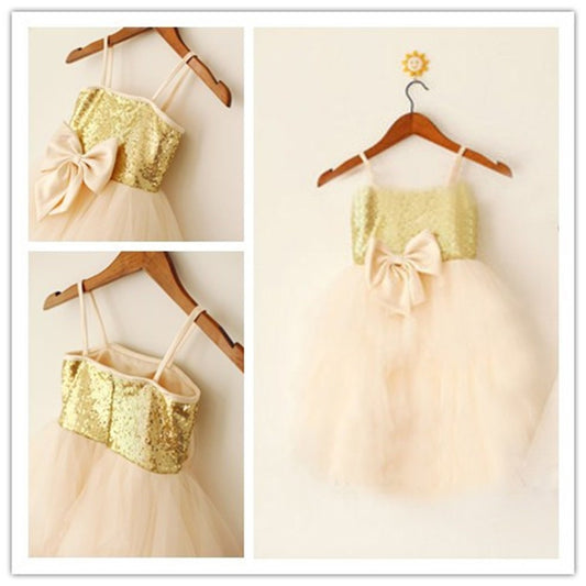 Straps Spaghetti Long Tulle A-Line/Princess Sleeveless Sequin Flower Girl Dresses