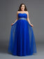 Rhinestone Net Long Strapless A-Line/Princess Sleeveless Plus Size Dresses