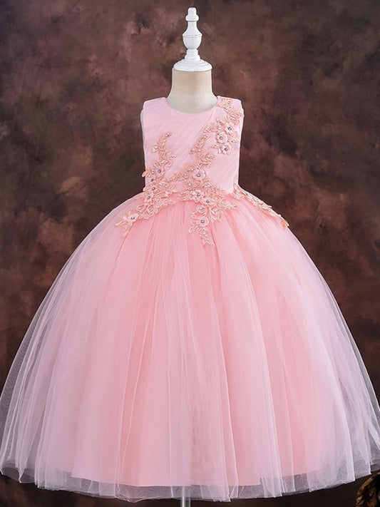 Scoop Ankle-Length Gown Applique Ball Tulle Sleeveless Flower Girl Dresses