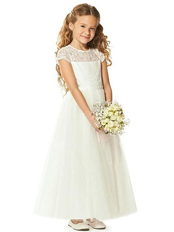 Sleeves Tulle Scoop Ankle-Length Short Lace A-Line/Princess Flower Girl Dresses