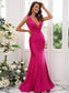 Sweep/Brush Jersey V-neck Ruched Sleeveless Trumpet/Mermaid Train Bridesmaid Dresses