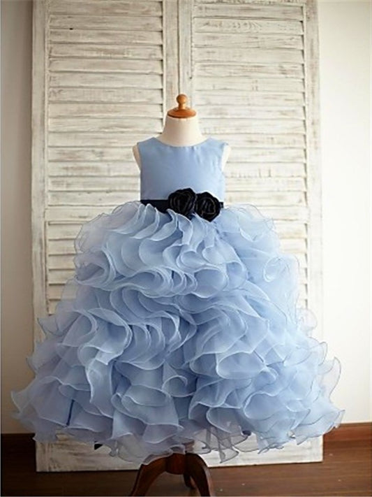 Gown Floor-Length Scoop Sleeveless Ruffles Ball Organza Flower Girl Dresses