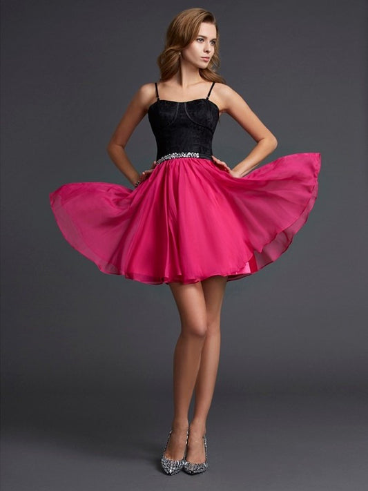 Spaghetti A-Line/Princess Sleeveless Short Straps Chiffon Homecoming Dresses