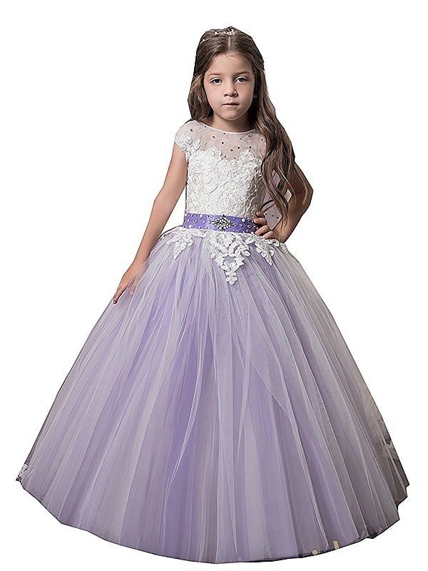 Gown Jewel Sleeveless Tulle Ball Floor-Length Applique Flower Girl Dresses