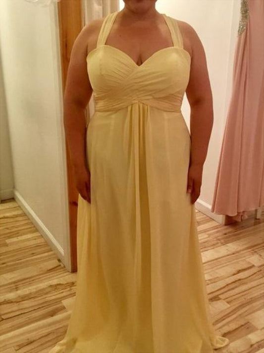 Chiffon A-Line/Princess Ruched Sleeveless Halter Floor-Length Plus Size Dresses