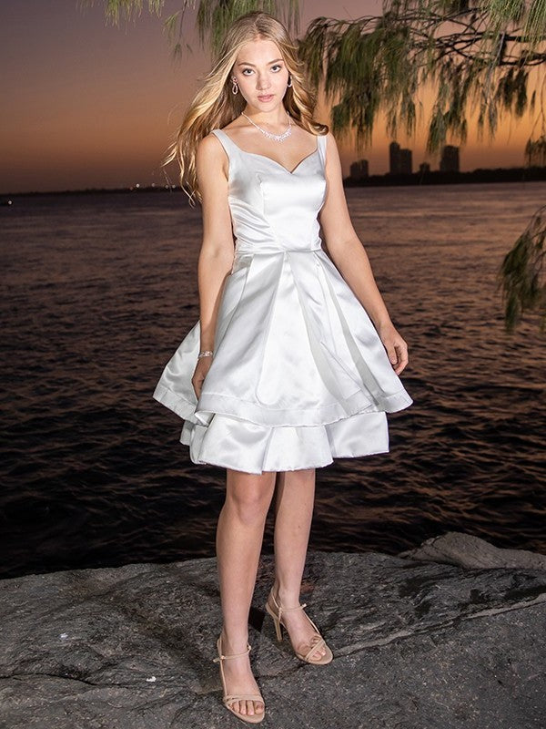 Satin Sleeveless A-Line/Princess Ruffles Sweetheart Short/Mini Homecoming Dresses