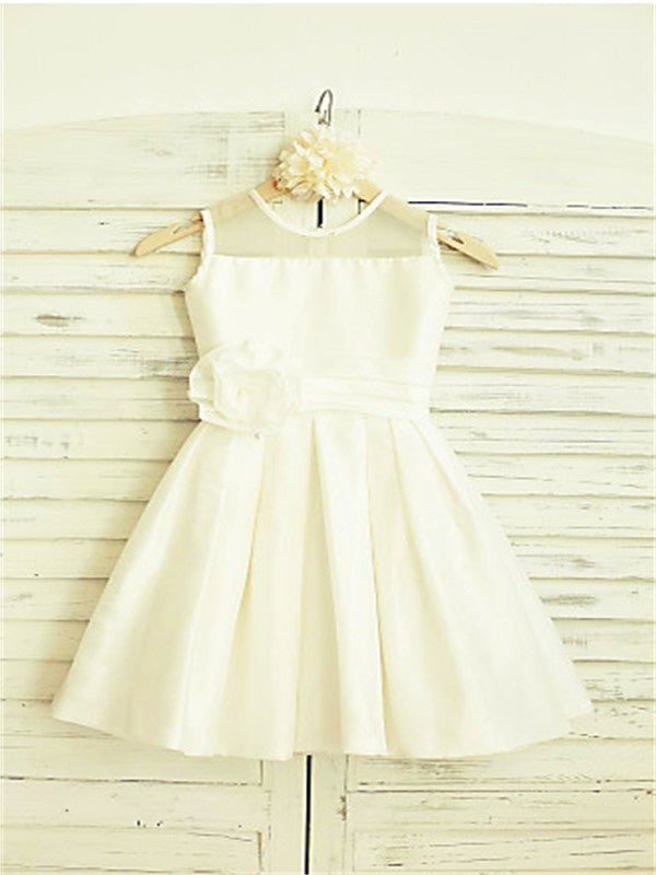 Flower Scoop Sleeveless Hand-made Chiffon A-line/Princess Tea-Length Flower Girl Dresses