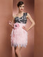 One-Shoulder Sleeveless A-Line/Princess Flower Short Hand-Made Chiffon Homecoming Dresses