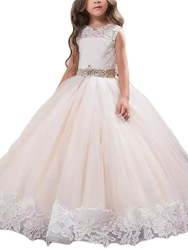 Tulle Lace Floor-Length Ball Scoop Gown Sleeveless Flower Girl Dresses