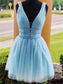 Sleeveless Tulle V-neck Beading A-Line/Princess Short/Mini Homecoming Dresses