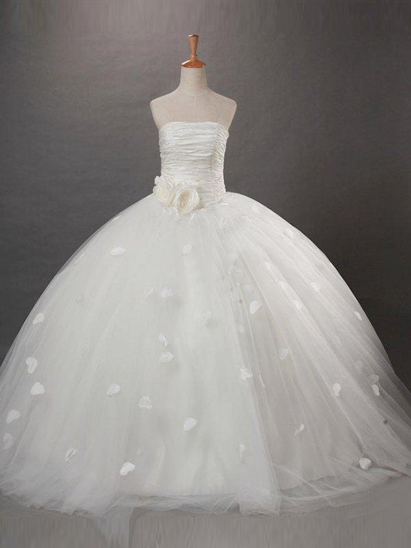 Long Ball Ruffles Tulle Gown Sleeveless Strapless Flower Girl Dresses