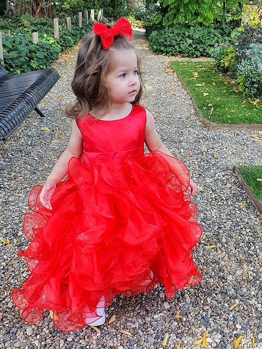 Scoop Ankle-Length Layers Ball Organza Gown Sleeveless Flower Girl Dresses