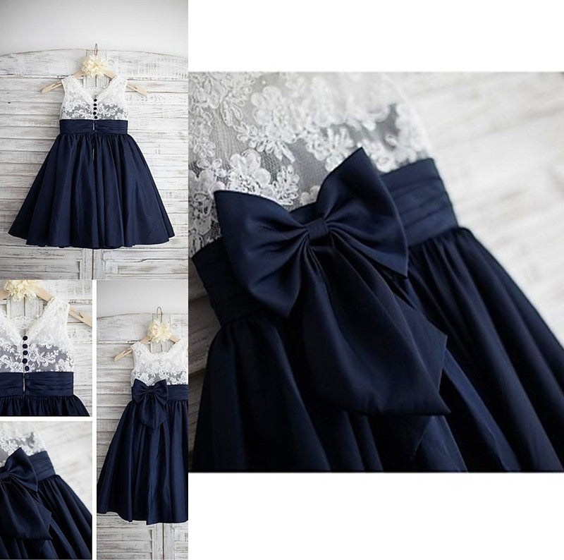 Sleeveless Straps Tea-Length A-line/Princess Taffeta Bowknot Flower Girl Dresses