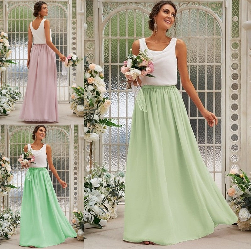 Scoop Sleeveless Ruffles A-Line/Princess Chiffon Floor-Length Bridesmaid Dresses