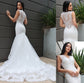 Tulle Trumpet/Mermaid Sleeveless V-neck Sweep/Brush Lace Train Wedding Dresses