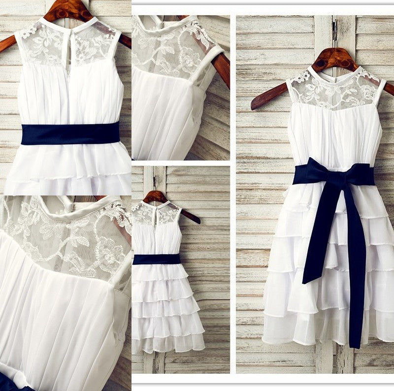 Tea-Length Chiffon Scoop Sash/Ribbon/Belt A-Line/Princess Sleeveless Flower Girl Dresses