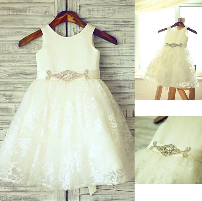 Scoop Sash/Ribbon/Belt Lace Sleeveless A-line/Princess Knee-Length Flower Girl Dresses