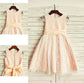 Sash/Ribbon/Belt Tea-Length A-line/Princess Lace Scoop Short Sleeves Flower Girl Dresses