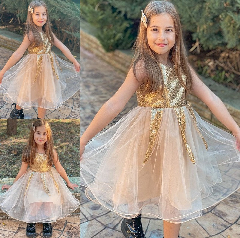 Short/Mini Tulle Sequin Scoop Sleeveless A-Line/Princess Flower Girl Dresses