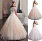 V-neck Gown Short Lace Tulle Ball Sleeves Floor-Length Flower Girl Dresses