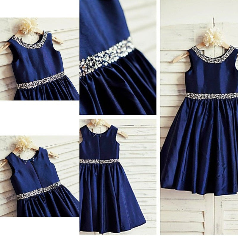 Scoop Rhinestone Sleeveless Tea-Length Taffeta A-line/Princess Flower Girl Dresses