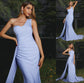 Sleeveless One-Shoulder Jersey Ruched Sheath/Column Sweep/Brush Train Bridesmaid Dresses