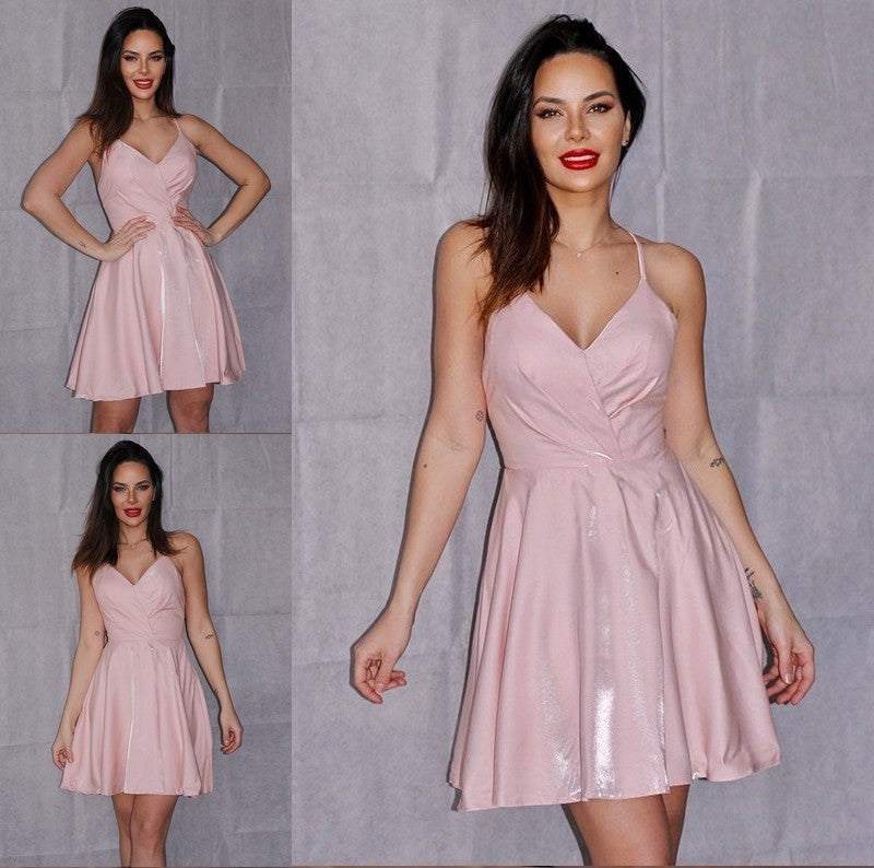 V-neck Sleeveless A-Line/Princess Ruched Short/Mini Homecoming Dresses