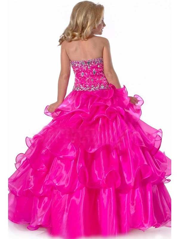 Sleeveless Gown Long Halter Organza Rhinestone Ball Flower Girl Dresses