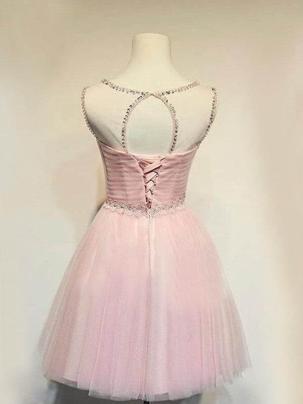 Scoop Sleeveless Tulle Beading A-Line/Princess Short/Mini Homecoming Dresses