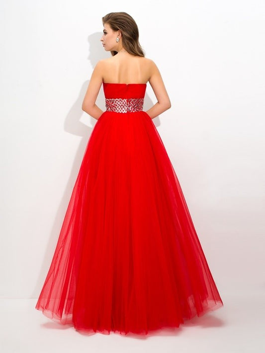 Sleeveless Gown Strapless Ball Long Beading Net Quinceanera Dresses