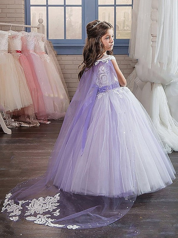 Gown Jewel Sleeveless Tulle Ball Floor-Length Applique Flower Girl Dresses