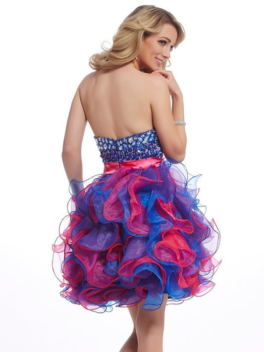 Sequin Sleeveless A-Line/Princess Short Sweetheart Organza Homecoming Dresses