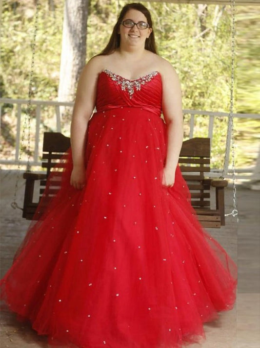 Sweetheart Organza Ball Floor-Length Gown Beading Sleeveless Plus Size Dresses