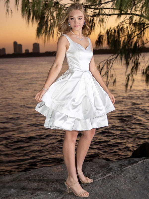 Satin Sleeveless A-Line/Princess Ruffles Sweetheart Short/Mini Homecoming Dresses