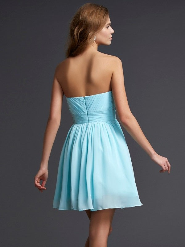 Sleeveless Sweetheart A-Line/Princess Beading Short Chiffon Homecoming Dresses