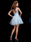 Beading Elastic A-Line/Princess Woven Short Sleeveless Scoop Satin Homecoming Dresses