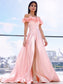 Satin Off-the-Shoulder A-Line/Princess Flower Sleeveless Hand-Made Sweep/Brush Train Dresses