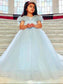 Tulle Ball Rhinestone Off-the-Shoulder Floor-Length Gown Sleeveless Flower Girl Dresses