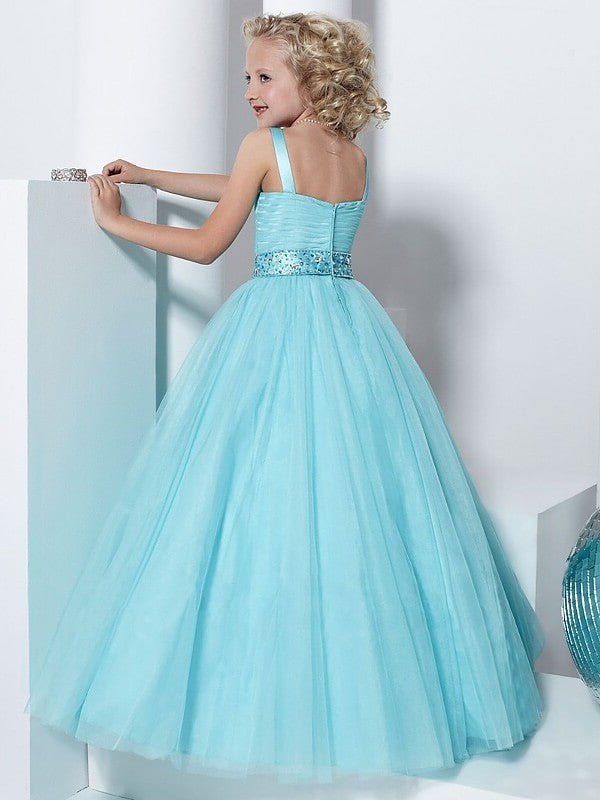 Straps Sleeveless Tulle Floor-Length Crystal Gown Ball Flower Girl Dresses