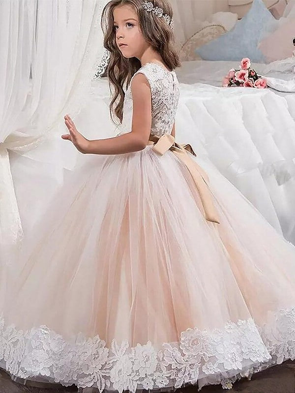 Tulle Lace Floor-Length Ball Scoop Gown Sleeveless Flower Girl Dresses