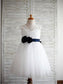 V-neck A-line/Princess Sleeveless Tea-Length Hand-made Flower Tulle Flower Girl Dresses