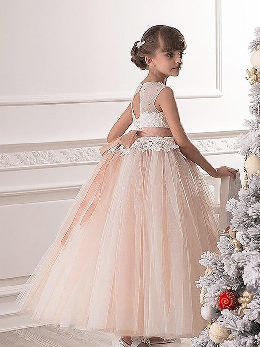 Floor-Length Sleeveless Sash/Ribbon/Belt Tulle Gown Scoop Ball Flower Girl Dresses