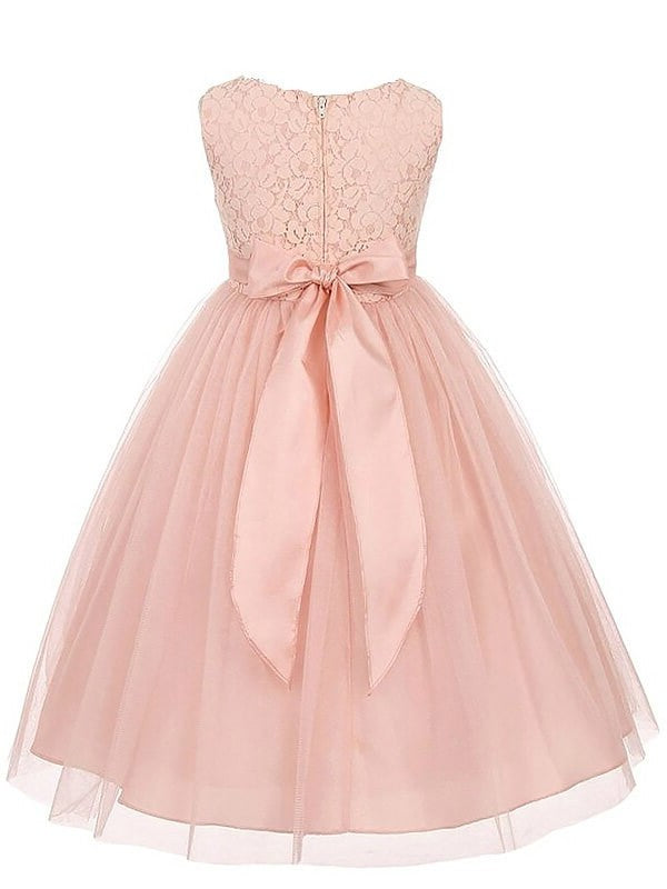 Tulle Sash/Ribbon/Belt Sleeveless A-line/Princess Scoop Ankle-Length Flower Girl Dresses