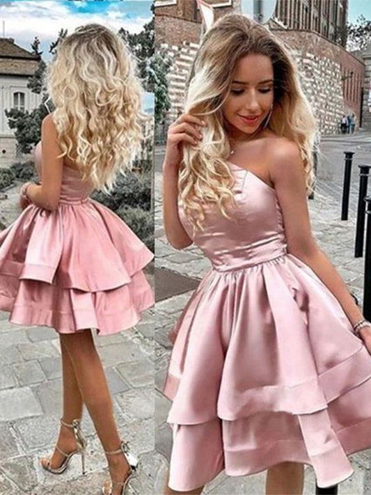 Ruffles A-Line/Princess Sleeveless One-Shoulder Charmeuse Short/Mini Homecoming Dresses