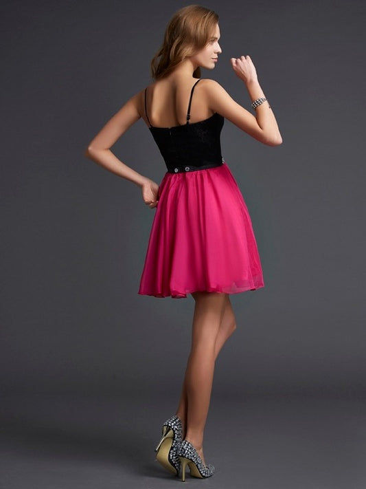 Spaghetti A-Line/Princess Sleeveless Short Straps Chiffon Homecoming Dresses