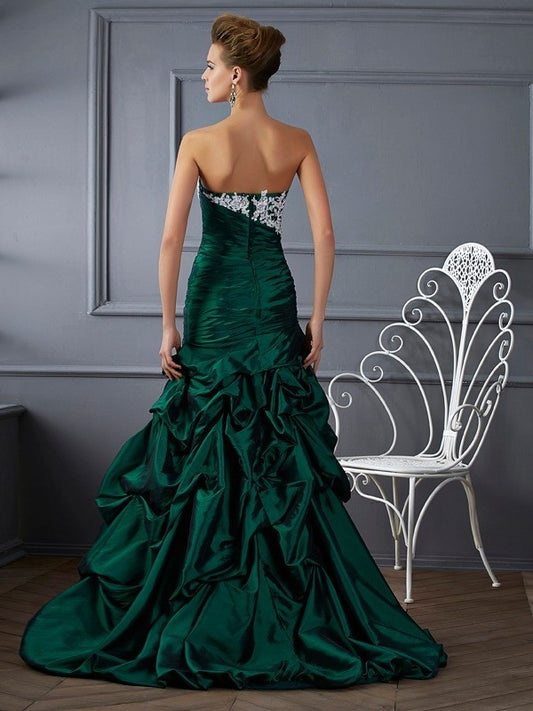 Long Strapless Sleeveless Applique Ball Gown Taffeta Quinceanera Dresses