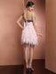 One-Shoulder Sleeveless A-Line/Princess Flower Short Hand-Made Chiffon Homecoming Dresses