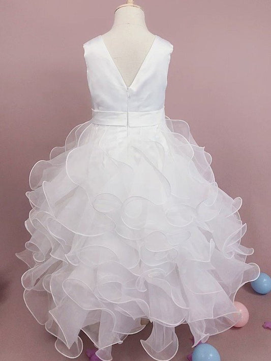 Tea-Length Organza Ruffles Scoop A-Line/Princess Sleeveless Flower Girl Dresses