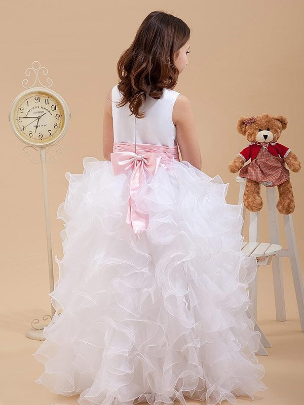 Sleeveless Scoop Bowknot Organza A-line/Princess Long Flower Girl Dresses